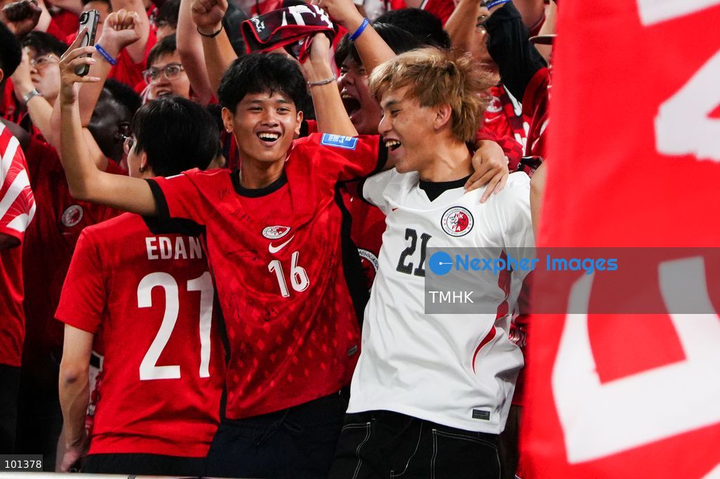 Hong Kong, China supporters cheer for their team during the FIFA ASEAN Challenge Cup final against Cambodia at Kai Tak Stadium in Hong Kong on October 3, 2026. (Photo by Zulu Lo/TMHK via Nexpher Images)