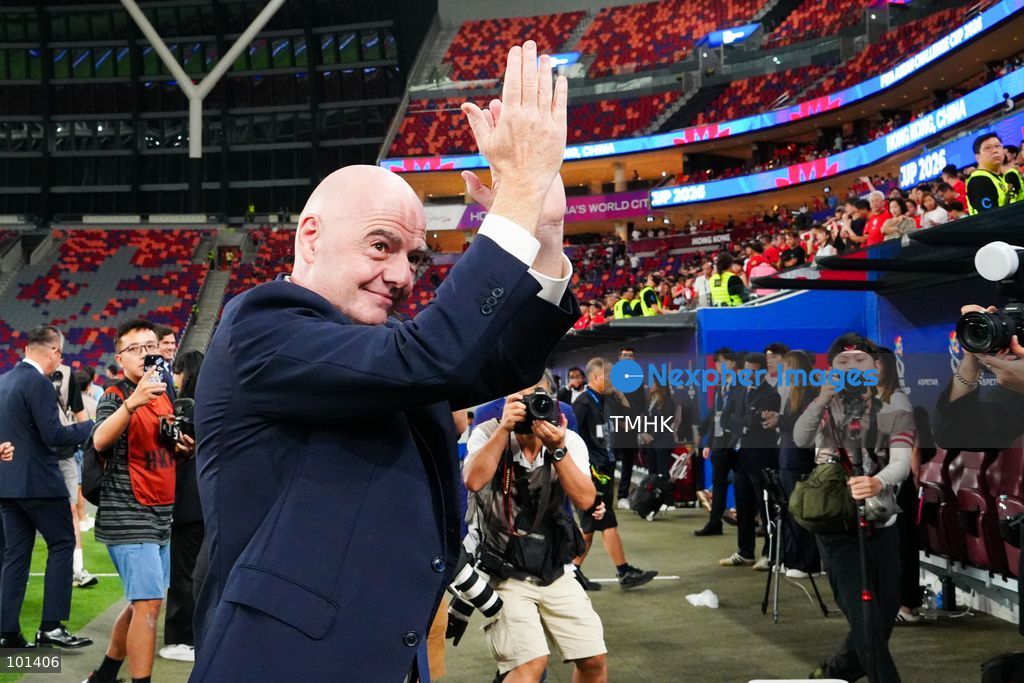 FIFA President Gianni Infantino leaves the pitch following the trophy presentation ceremony after the FIFA ASEAN Challenge Cup final at Kai Tak Stadium in Hong Kong on October 3, 2026. (Photo by Zulu Lo/TMHK via Nexpher Images)