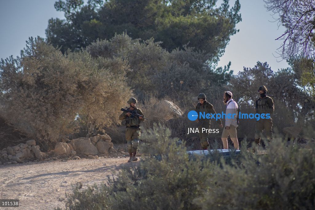 JABAL KAMAS, BEITA, PALESTINE – OCTOBER 3, 2026: Israeli forces arrested seven Palestinian residents who were attempting to harvest their land in Jabal Kamas, near Beita. According to the provided information, nearly 20 Israeli settlers from the “Mevaser Hashalom” outpost, also known as “Herald of Peace,” attacked the farmers as they began working, while Israeli soldiers opened live fire. The military later arrested seven Palestinian residents and declared the area a “closed military zone.” The incident occurred as Palestinian farmers attempted to access and harvest their agricultural land near Beita. Photo by Roman Levin / JNA Press. (Photo by Roman Levin/JNA Press via Nexpher Images)