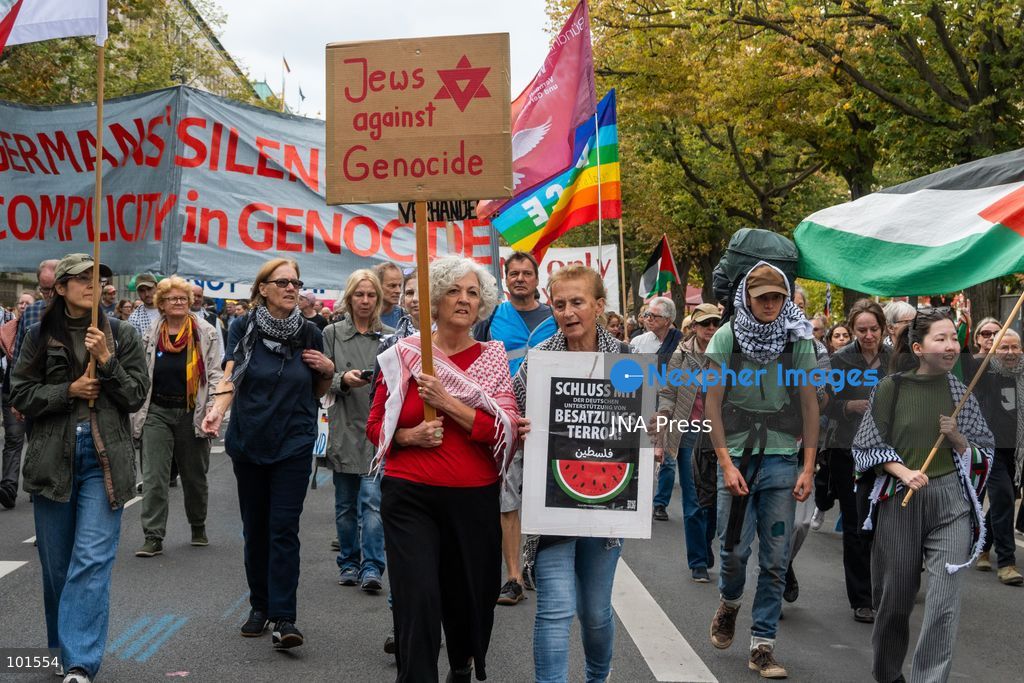 BERLIN, GERMANY – OCTOBER 3, 2026: Thousands of people took part in a peace demonstration in central Berlin on German Unity Day. A coalition of peace initiatives, trade unions, and political and civil-society groups organized the protest. The demonstrators focused on military rearmament, the possible reintroduction of conscription, and Germany’s military policy. The march began at the Brandenburg Gate and continued through the government district before concluding with a rally. The demonstration brought together participants expressing opposition to Germany’s current and proposed military policies on a national public holiday. Photo by Jess Flom / JNA Press. (Photo by jess flom/JNA Press via Nexpher Images)