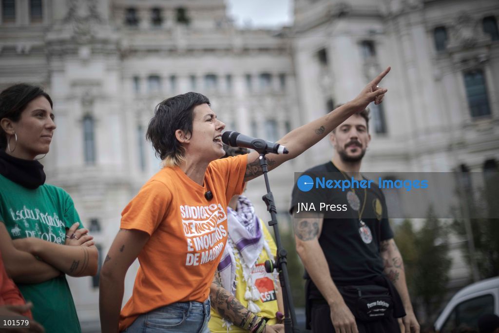 MADRID, SPAIN – OCTOBER 3, 2026: Tens of thousands of people took part in a housing rights demonstration in Madrid organized by the Madrid Tenants' Union, which called for a general strike across Spain until measures against real estate speculation in Madrid are approved. The march came one week after a large protest encampment began at Puerta del Sol. The encampment prompted the government to approve two decrees containing housing measures demanded by activists, although Parliament rejected the measures the previous Friday. Demonstrators marched through Madrid as part of the ongoing campaign over housing rights and measures addressing real estate speculation. Photo by JAIRO VARGAS / JNA Press. (Photo by Jairo Vargas MartÃn/JNA Press via Nexpher Images)