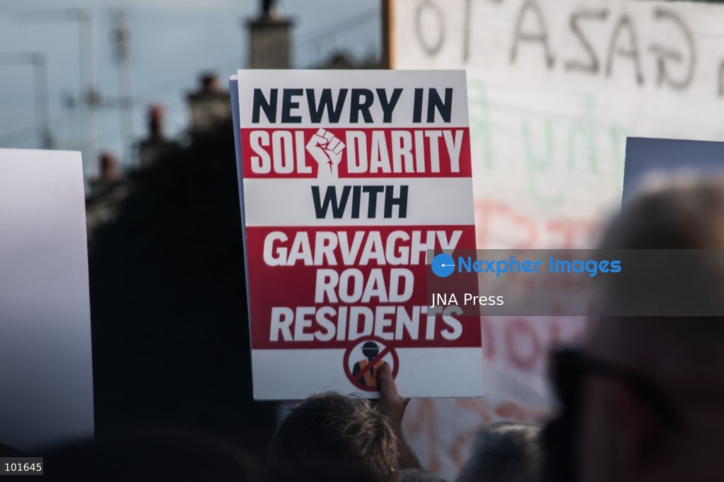 PORTADOWN, NORTHERN IRELAND, OCTOBER 3, 2026: Thousands of people gather near Garvaghy Road in Portadown during a solidarity rally on the seventh day of protests against an Orange Order parade through the area. Participants travelled from across Ireland to support the local community amid the continuing dispute over the proposed parade route. Organizers estimated that around 10,000 people attended the rally. Photo by Nadia Caimi / JNA Press. (Photo by Nadia Caimi/JNA Press via Nexpher Images)