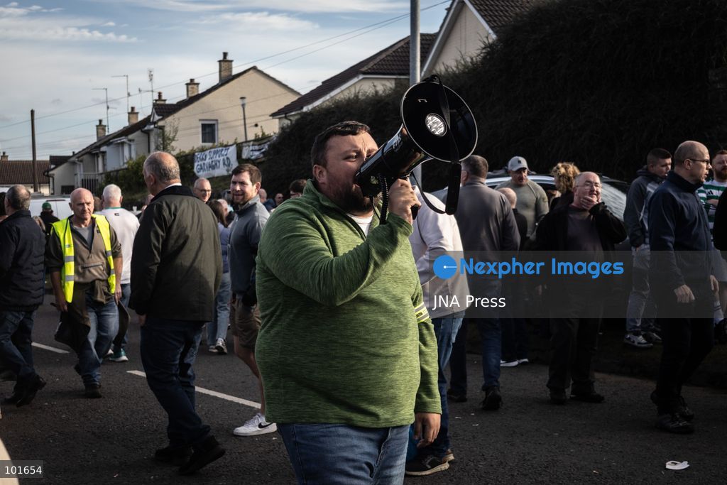PORTADOWN, NORTHERN IRELAND, OCTOBER 3, 2026: Thousands of people gather near Garvaghy Road in Portadown during a solidarity rally on the seventh day of protests against an Orange Order parade through the area. Participants travelled from across Ireland to support the local community amid the continuing dispute over the proposed parade route. Organizers estimated that around 10,000 people attended the rally. Photo by Nadia Caimi / JNA Press. (Photo by Nadia Caimi/JNA Press via Nexpher Images)