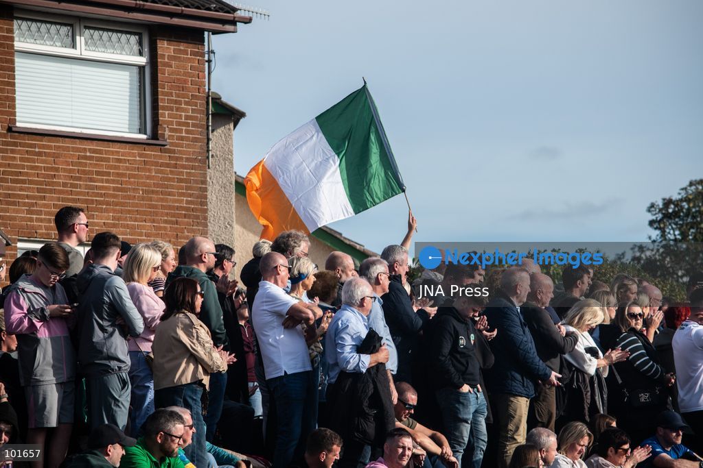 PORTADOWN, NORTHERN IRELAND, OCTOBER 3, 2026: Thousands of people gather near Garvaghy Road in Portadown during a solidarity rally on the seventh day of protests against an Orange Order parade through the area. Participants travelled from across Ireland to support the local community amid the continuing dispute over the proposed parade route. Organizers estimated that around 10,000 people attended the rally. Photo by Nadia Caimi / JNA Press. (Photo by Nadia Caimi/JNA Press via Nexpher Images)