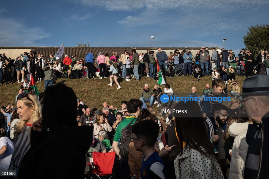PORTADOWN, NORTHERN IRELAND, OCTOBER 3, 2026: Thousands of people gather near Garvaghy Road in Portadown during a solidarity rally on the seventh day of protests against an Orange Order parade through the area. Participants travelled from across Ireland to support the local community amid the continuing dispute over the proposed parade route. Organizers estimated that around 10,000 people attended the rally. Photo by Nadia Caimi / JNA Press. (Photo by Nadia Caimi/JNA Press via Nexpher Images)