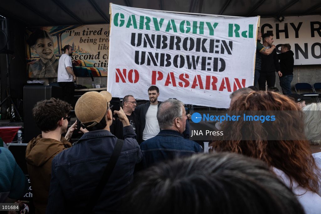 PORTADOWN, NORTHERN IRELAND, OCTOBER 3, 2026: Thousands of people gather near Garvaghy Road in Portadown during a solidarity rally on the seventh day of protests against an Orange Order parade through the area. Participants travelled from across Ireland to support the local community amid the continuing dispute over the proposed parade route. Organizers estimated that around 10,000 people attended the rally. Photo by Nadia Caimi / JNA Press. (Photo by Nadia Caimi/JNA Press via Nexpher Images)