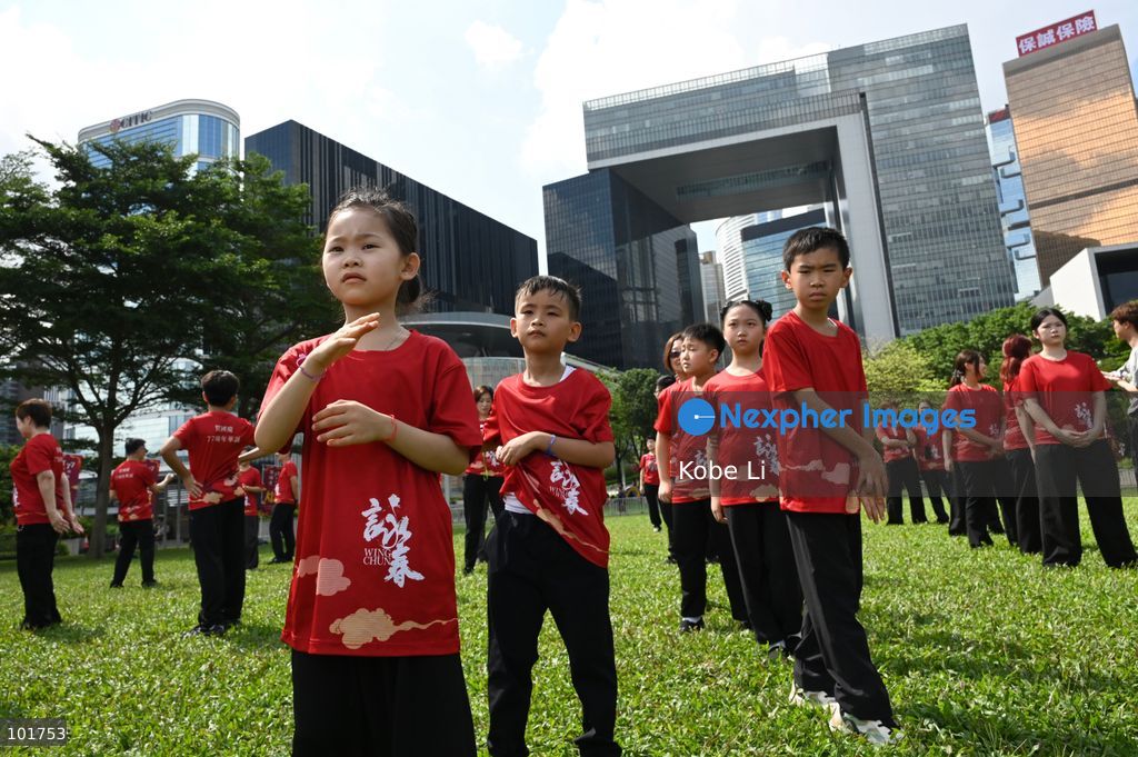 Children demonstrating Wing Chun Kung Fu at an event on October 4, 2026 in Hong Kong. (Photo by Kobe Li/Nexpher Images)