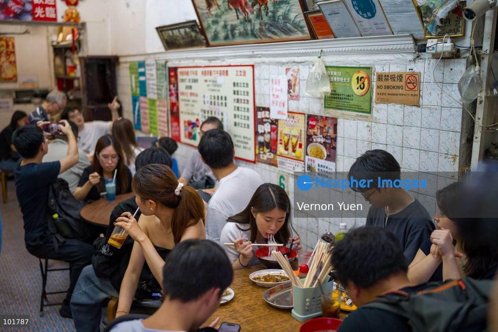 Customers inside Hoi Kee Cafe at Cha Kwo Ling Village on October 4, 2026 in Hong Kong. Two traditional “Bing Sutt” style restaurants at Cha Kwo Ling Village will shut down after today. (Photo by Vernon Yuen/Nexpher Images)