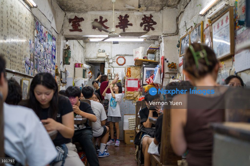 Customers inside Wing Wah Cafe at Cha Kwo Ling Village on October 4, 2026 in Hong Kong. Two traditional “Bing Sutt” style restaurants at Cha Kwo Ling Village will shut down after today. (Photo by Vernon Yuen/Nexpher Images)