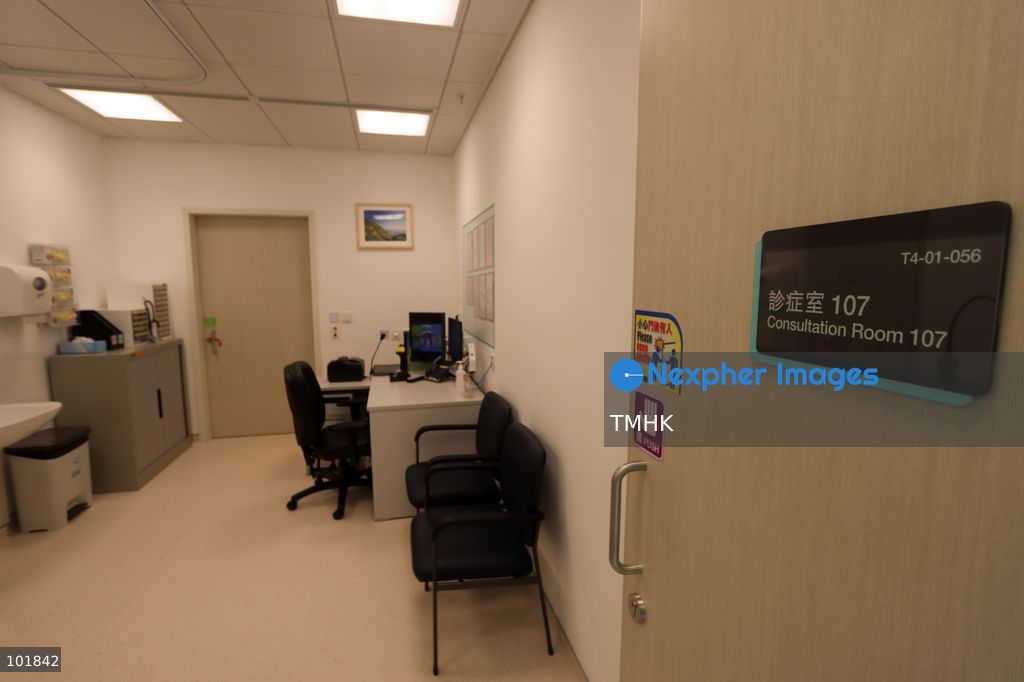 A general view shows the newly fitted outpatient clinic registration counters and patient waiting areas inside the Specialist Outpatient and Oncology Block at Kai Tak Hospital on October 4, 2026 in Hong Kong, ready to welcome its first batch of registered patients tomorrow. (Photo by Gordon Choi/TMHK via Nexpher Images)