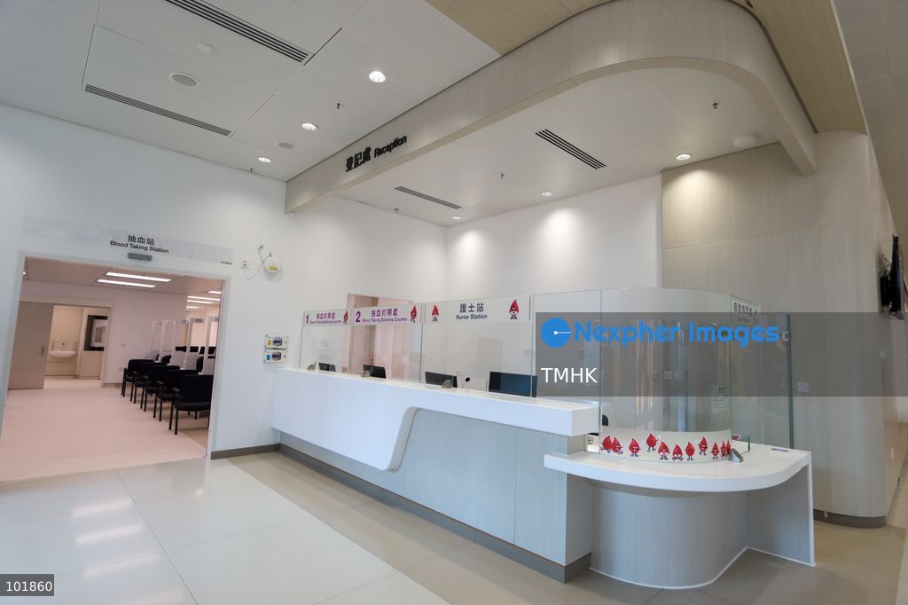 A general view shows the newly fitted outpatient clinic registration counters and patient waiting areas inside the Specialist Outpatient and Oncology Block at Kai Tak Hospital on October 4, 2026 in Hong Kong, ready to welcome its first batch of registered patients tomorrow. (Photo by Gordon Choi/TMHK via Nexpher Images)