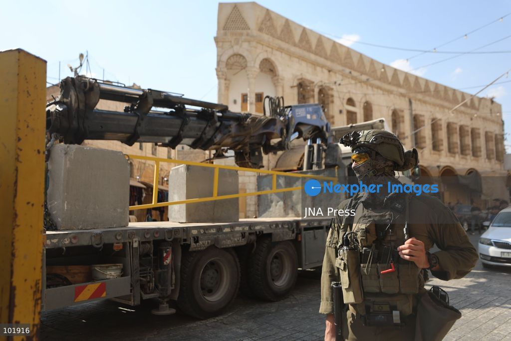 HEBRON, OCCUPIED WEST BANK, OCTOBER 4, 2026: Newly installed Israeli military gates are seen near entrances to Hebron's Old City as Israeli forces impose additional movement restrictions in the area. One of the new iron gates was installed in the Al-Zahid area, a key route connecting neighborhoods of the Old City and providing access toward the Ibrahimi Mosque. Local shop owner Badr al-Tamimi said the restrictions were affecting access to more than 1,000 commercial shops and over 500 homes in the area. Photo by Mosab Shawer / JNA Press. (Photo by Mosab shawer/JNA Press via Nexpher Images)