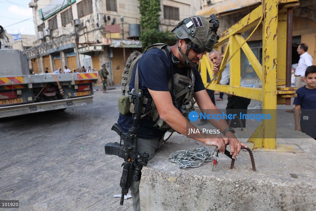 HEBRON, OCCUPIED WEST BANK, OCTOBER 4, 2026: Newly installed Israeli military gates are seen near entrances to Hebron's Old City as Israeli forces impose additional movement restrictions in the area. One of the new iron gates was installed in the Al-Zahid area, a key route connecting neighborhoods of the Old City and providing access toward the Ibrahimi Mosque. Local shop owner Badr al-Tamimi said the restrictions were affecting access to more than 1,000 commercial shops and over 500 homes in the area. Photo by Mosab Shawer / JNA Press. (Photo by Mosab shawer/JNA Press via Nexpher Images)