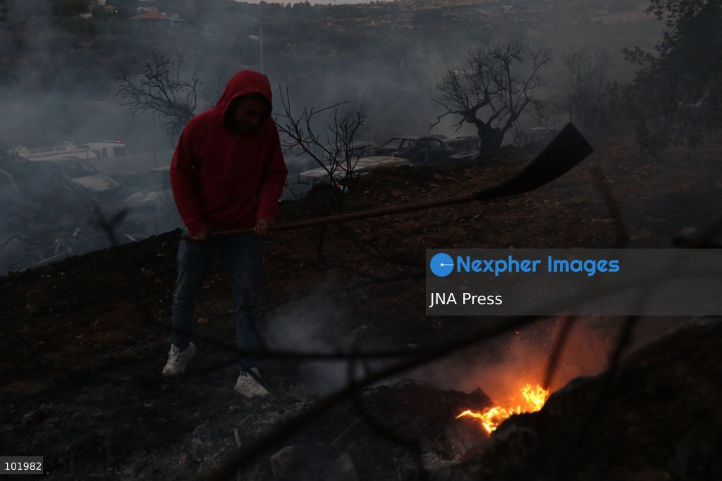 SILWAD, WEST BANK, PALESTINE – OCTOBER 4, 2026: Israeli settlers set fire to olive trees and a car scrap yard between the villages of Ein Yabrud and Silwad, according to the information provided. The owner of the repair shop said more than 50 cars were destroyed in the fire. The incident occurred amid ongoing attacks targeting Palestinian property and agricultural land in the area. Fires affecting olive trees and other Palestinian property have also been reported in areas around Silwad. Photo by Salman Mohsen Alkhatib / JNA Press (Photo by Salman Mohsen Alkhatib/JNA Press via Nexpher Images)