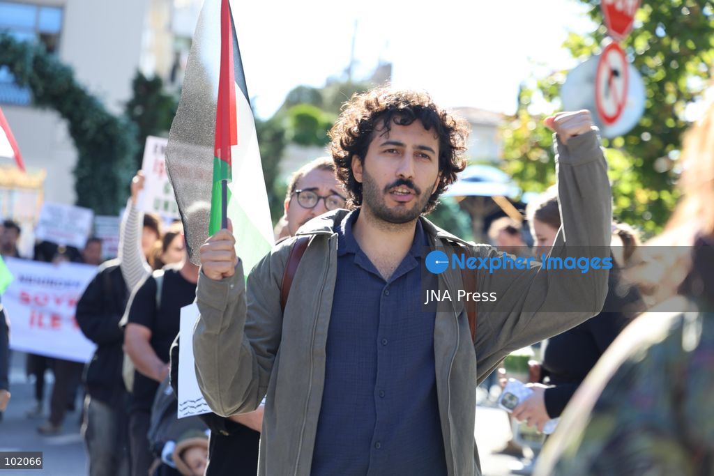 ISTANBUL, TURKIYE, OCTOBER 4, 2026: Hundreds of demonstrators gather outside the Ataturk Cultural Center in Taksim before marching toward Dolmabahce during a protest organized by the Palestine Action Committee marking three years since the start of the Gaza war. Participants carried Palestinian flags and called for a full embargo on Israel and an end to commercial and diplomatic ties. The march concluded with a statement by organizers in Dolmabahce. Photo by Ozlem Karayucel / JNA Press. (Photo by Ãzlem Karayücel/JNA Press via Nexpher Images)