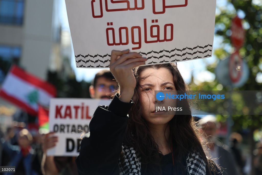 ISTANBUL, TURKIYE, OCTOBER 4, 2026: Hundreds of demonstrators gather outside the Ataturk Cultural Center in Taksim before marching toward Dolmabahce during a protest organized by the Palestine Action Committee marking three years since the start of the Gaza war. Participants carried Palestinian flags and called for a full embargo on Israel and an end to commercial and diplomatic ties. The march concluded with a statement by organizers in Dolmabahce. Photo by Ozlem Karayucel / JNA Press. (Photo by Ãzlem Karayücel/JNA Press via Nexpher Images)