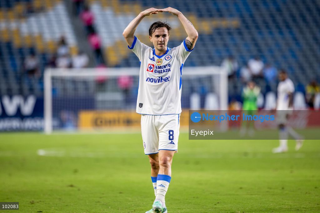 Agustin Palavecino #8 of Cruz Azul celebrating after scoring a goal during the friendly football match  between Los Angeles Galaxy and Cruz Azul at Dignity Health Sport Park. on October 4, 2026 in Carson, California. (Photo by Arturo Cordero/ Eyepix Group) (Photo by Arturo Cordero/ Eyepix Group/Eyepix via Nexpher Images)