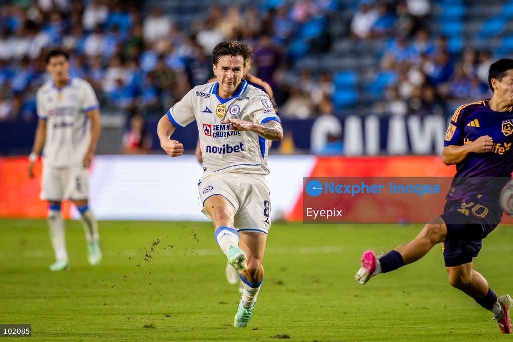 Agustin Palavecino #8 of Cruz Azul shoots the ball during the friendly football match between Los Angeles Galaxy and Cruz Azul at Dignity Health Sport Park. on October 4, 2026 in Carson, California. (Photo by Arturo Cordero/ Eyepix Group) (Photo by Arturo Cordero/ Eyepix Group/Eyepix via Nexpher Images)