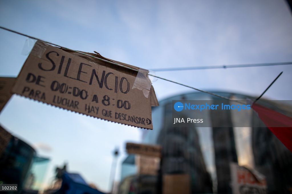 MADRID, SPAIN, OCTOBER 5, 2026: Hundreds of tents remain at Puerta del Sol as housing rights activists continue their protest encampment for a tenth day. The occupation of the central Madrid square began following demonstrations over Spain's housing crisis and the eviction of Maricarmen Abascal, a woman in her eighties whose case became a focal point for protests demanding stronger protections against evictions and greater access to affordable housing. Photo by C. Carvajal / JNA Press. (Photo by C. Carvajal/JNA Press via Nexpher Images)