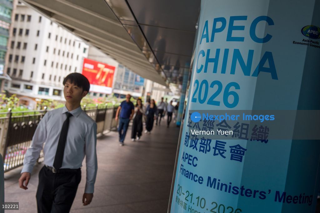 Posters for APEC 2026 on a footbridge on October 6, 2026 in Hong Kong. (Photo by Vernon Yuen/Nexpher Images)