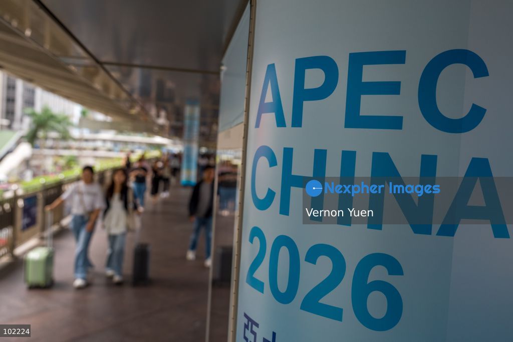 Posters for APEC 2026 on a footbridge on October 6, 2026 in Hong Kong. (Photo by Vernon Yuen/Nexpher Images)