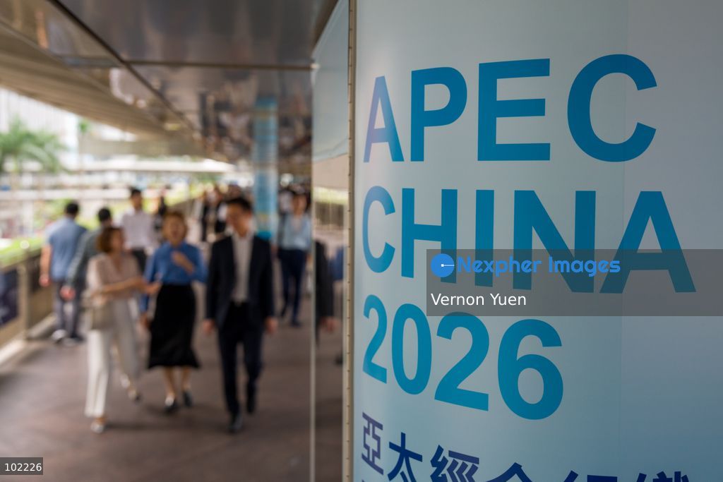 Posters for APEC 2026 on a footbridge on October 6, 2026 in Hong Kong. (Photo by Vernon Yuen/Nexpher Images)