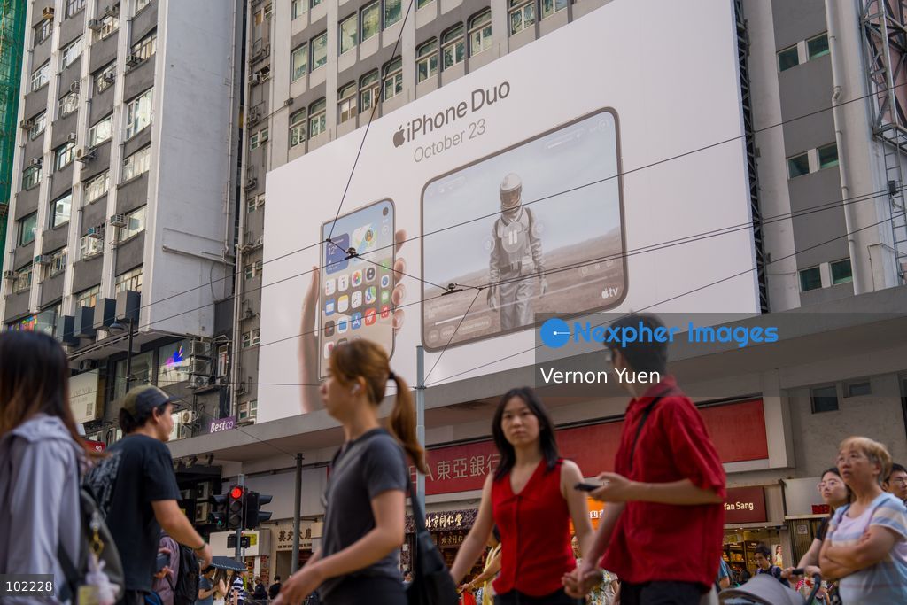 A commercial poster for the apple iphone duo on October 6, 2026 in Hong Kong. (Photo by Vernon Yuen/Nexpher Images)