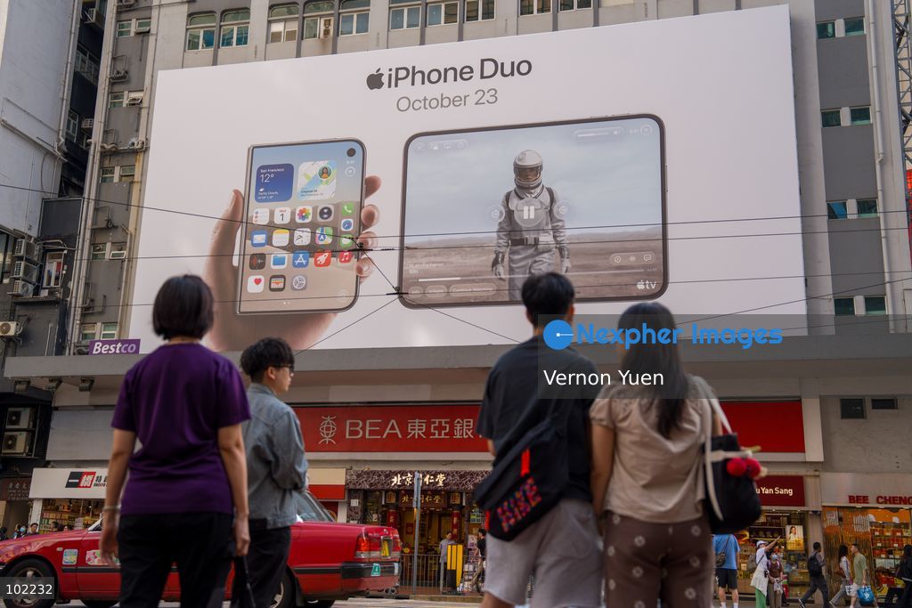 A commercial poster for the apple iphone duo on October 6, 2026 in Hong Kong. (Photo by Vernon Yuen/Nexpher Images)