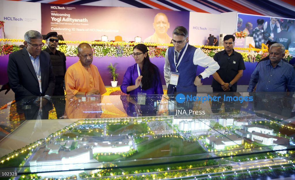 LUCKNOW, INDIA, OCTOBER 6, 2026: Uttar Pradesh Chief Minister Yogi Adityanath attends an event marking the 10th anniversary of HCLTech's operations at HCL IT City in Lucknow. During the event, HCL Group announced a planned investment of 5 billion rupees to expand the IT City, while HCLTech announced an initiative to train 1,000 students in Uttar Pradesh in artificial intelligence and related technologies. Photo by Jitendra Prakash / JNA Press. (Photo by Jitendra Prakash/JNA Press via Nexpher Images)