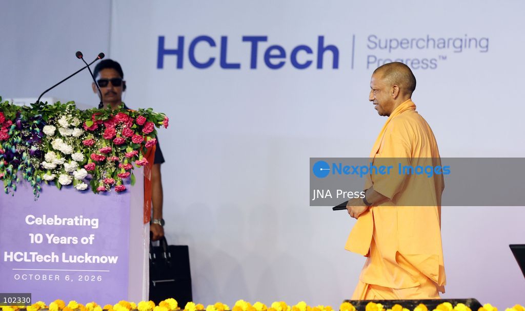 LUCKNOW, INDIA, OCTOBER 6, 2026: Uttar Pradesh Chief Minister Yogi Adityanath attends an event marking the 10th anniversary of HCLTech's operations at HCL IT City in Lucknow. During the event, HCL Group announced a planned investment of 5 billion rupees to expand the IT City, while HCLTech announced an initiative to train 1,000 students in Uttar Pradesh in artificial intelligence and related technologies. Photo by Jitendra Prakash / JNA Press. (Photo by Jitendra Prakash/JNA Press via Nexpher Images)