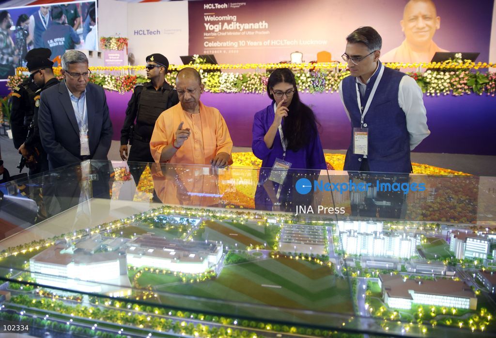 LUCKNOW, INDIA, OCTOBER 6, 2026: Uttar Pradesh Chief Minister Yogi Adityanath attends an event marking the 10th anniversary of HCLTech's operations at HCL IT City in Lucknow. During the event, HCL Group announced a planned investment of 5 billion rupees to expand the IT City, while HCLTech announced an initiative to train 1,000 students in Uttar Pradesh in artificial intelligence and related technologies. Photo by Jitendra Prakash / JNA Press. (Photo by Jitendra Prakash/JNA Press via Nexpher Images)