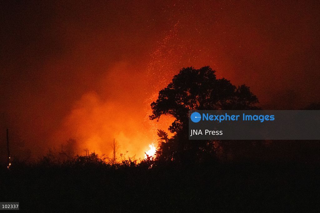 JAMBI, INDONESIA, OCTOBER 6, 2026: Firefighters battle a land fire burning through trees and vegetation in the Penyengat Rendah area of Jambi City, as local residents observe the blaze. Forest and land fires across parts of Jambi and Sumatra continue to affect air quality and raise environmental concerns during the dry season. Photo by Prabanndaru Wahyuaji / JNA Press. (Photo by Prabanndaru Wahyuaji/JNA Press via Nexpher Images)