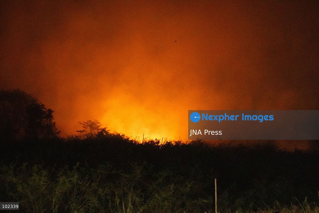 JAMBI, INDONESIA, OCTOBER 6, 2026: Firefighters battle a land fire burning through trees and vegetation in the Penyengat Rendah area of Jambi City, as local residents observe the blaze. Forest and land fires across parts of Jambi and Sumatra continue to affect air quality and raise environmental concerns during the dry season. Photo by Prabanndaru Wahyuaji / JNA Press. (Photo by Prabanndaru Wahyuaji/JNA Press via Nexpher Images)