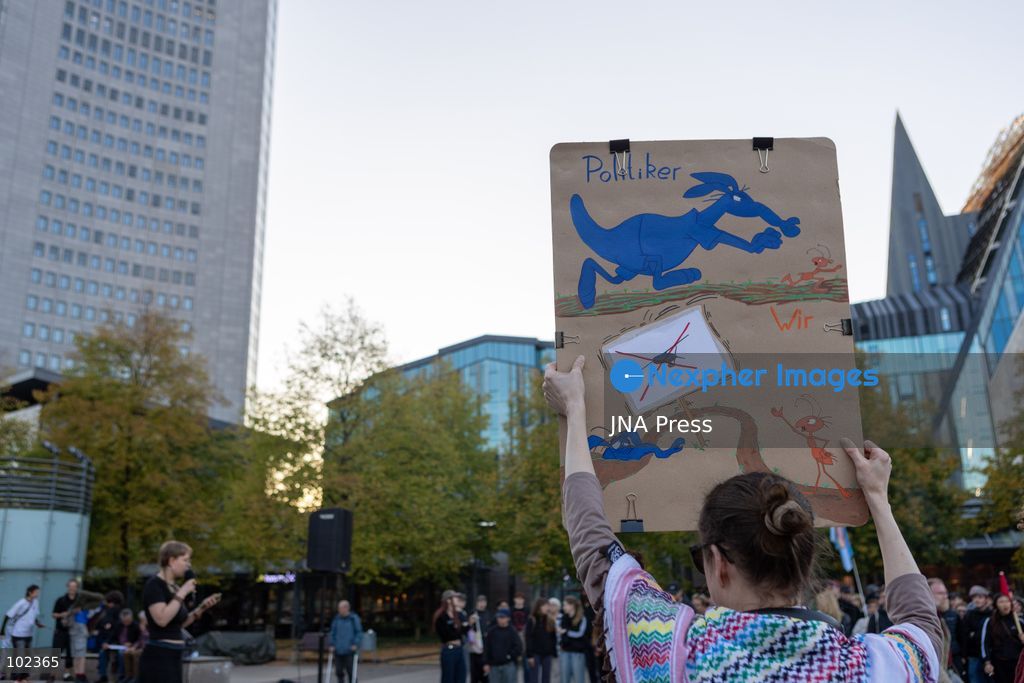 LEIPZIG, GERMANY, OCTOBER 6, 2026: Around 250 people gathered at Augustusplatz in Leipzig following the opening of a new Covenant factory. Demonstrators carried banners and placards and collected signatures during the rally, voicing their opposition to the expansion of arms production in the city. The protest brought together activists and members of peace groups in Leipzig’s city centre. Photo by Maria Castro / JNA Press (Photo by Maria Castro/JNA Press via Nexpher Images)