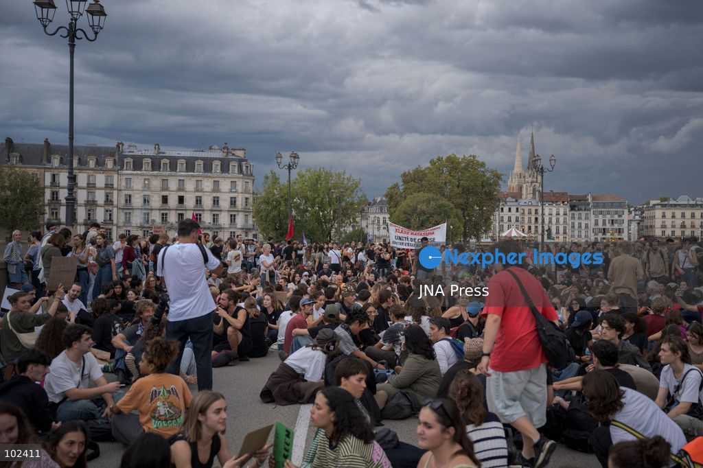 BAYONNE, FRANCE, OCTOBER 6, 2026: Students joined by trade unions, education workers and supporters demonstrate in central Bayonne over shortages of staff and resources in France's public education system and what organizers describe as police repression of the student movement. The rally forms part of nationwide protests that have seen students blockade hundreds of schools since September, demanding more teachers, smaller classes and improved conditions in educational facilities. Photo by Gari Garaialde / JNA Press (Photo by Gari Garaialde/JNA Press via Nexpher Images)