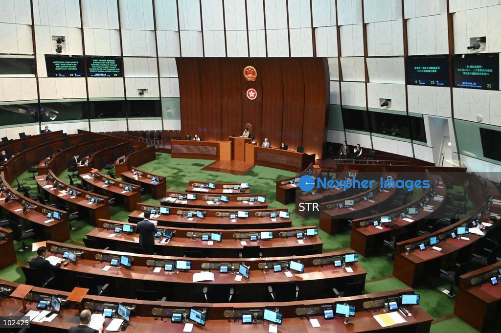 A general view showing Legislative Council meeting about the First Five-Year Plan for Economic and Social Development of the Hong Kong Special Administrative Region (2026-2030) on October 7, 2026 in Hong Kong. (Photo by STR/Nexpher Images)
