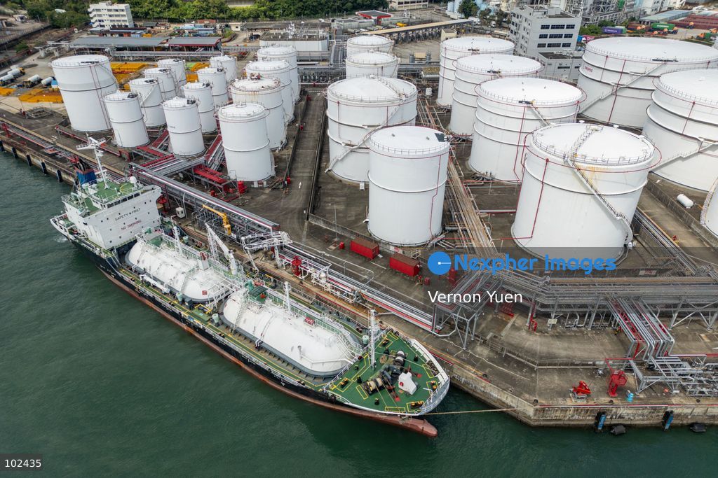 A oil tanker docked at an oil depot on October 7, 2026 in Hong Kong. (Photo by Vernon Yuen/Nexpher Images)