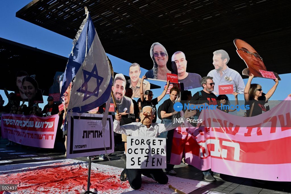 TEL AVIV, ISRAEL, OCTOBER 7, 2026: Families of hostages who died or were killed after being taken to Gaza are joined by crowds in Tel Aviv as Israel marks the third anniversary of the Hamas-led attack on southern Israel. Hamas-led militants killed about 1,200 people and took 251 hostages into Gaza during the October 7, 2023 attack. The anniversary is being marked for the first time with no hostages remaining in Gaza, after the last hostage’s remains were recovered in January 2026.Photo by Shanie Roth/JNA Press (Photo by Shanie Roth/JNA Press via Nexpher Images)