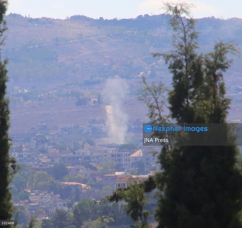 KFAR TIBNIT, SOUTHERN LEBANON, OCTOBER 7, 2026: Smoke rises after several artillery shells strike the town of Kfar Tibnit in southern Lebanon amid continuing military activity in the area. Photo by Razan Kdouh / JNA Press. (Photo by razan kdouh/JNA Press via Nexpher Images)