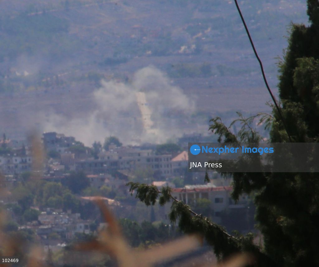 KFAR TIBNIT, SOUTHERN LEBANON, OCTOBER 7, 2026: Smoke rises after several artillery shells strike the town of Kfar Tibnit in southern Lebanon amid continuing military activity in the area. Photo by Razan Kdouh / JNA Press. (Photo by razan kdouh/JNA Press via Nexpher Images)