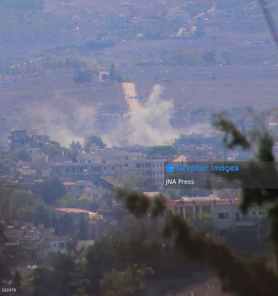 KFAR TIBNIT, SOUTHERN LEBANON, OCTOBER 7, 2026: Smoke rises after several artillery shells strike the town of Kfar Tibnit in southern Lebanon amid continuing military activity in the area. Photo by Razan Kdouh / JNA Press. (Photo by razan kdouh/JNA Press via Nexpher Images)