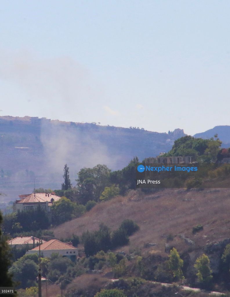 KFAR TIBNIT, SOUTHERN LEBANON, OCTOBER 7, 2026: Smoke rises after several artillery shells strike the town of Kfar Tibnit in southern Lebanon amid continuing military activity in the area. Photo by Razan Kdouh / JNA Press. (Photo by razan kdouh/JNA Press via Nexpher Images)