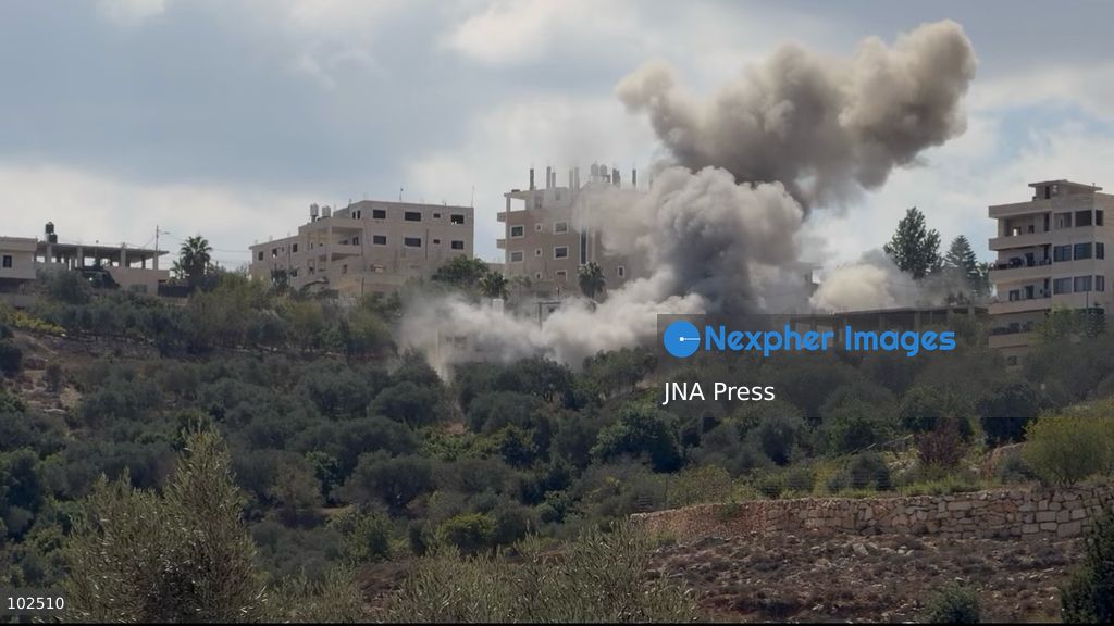 BIDDU, OCCUPIED WEST BANK, OCTOBER 7, 2026: Israeli forces accompanied by military bulldozers and engineering units demolish the home of Palestinian prisoner Qadri Samara in Biddu, northwest of Jerusalem. Israeli forces evacuated the house and surrounding homes before demolishing parts of the building and destroying it with controlled explosions. Israeli authorities accuse Samara of carrying out a shooting attack near the Israeli settlement of Neve Tzuf, also known as Halamish, in which an Israeli was killed. The demolition took place during a wider Israeli military operation involving raids, arrests and movement restrictions in several Palestinian towns and villages northwest of Jerusalem. Photo by Salman Mohsen Alkhatib / JNA Press. (Photo by Salman Mohsen Alkhatib/JNA Press via Nexpher Images)