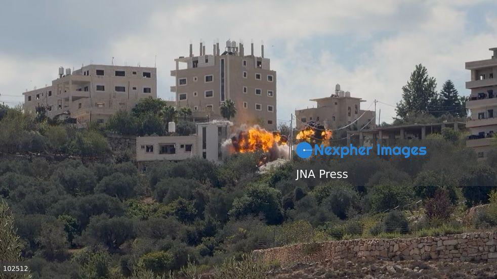 BIDDU, OCCUPIED WEST BANK, OCTOBER 7, 2026: Israeli forces accompanied by military bulldozers and engineering units demolish the home of Palestinian prisoner Qadri Samara in Biddu, northwest of Jerusalem. Israeli forces evacuated the house and surrounding homes before demolishing parts of the building and destroying it with controlled explosions. Israeli authorities accuse Samara of carrying out a shooting attack near the Israeli settlement of Neve Tzuf, also known as Halamish, in which an Israeli was killed. The demolition took place during a wider Israeli military operation involving raids, arrests and movement restrictions in several Palestinian towns and villages northwest of Jerusalem. Photo by Salman Mohsen Alkhatib / JNA Press. (Photo by Salman Mohsen Alkhatib/JNA Press via Nexpher Images)