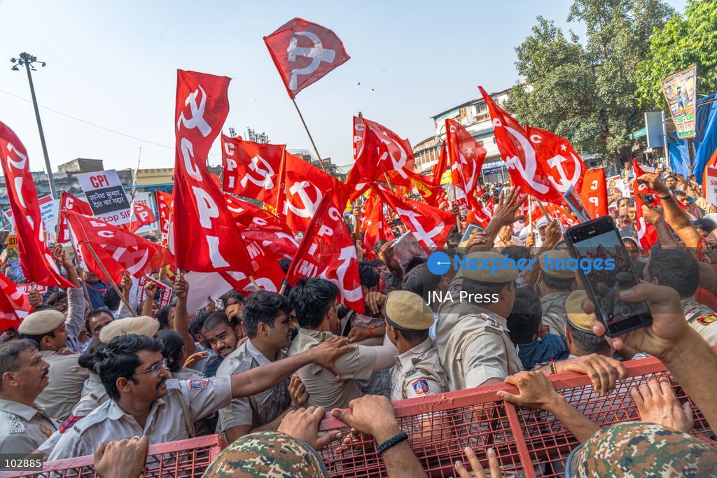 OLD DELHI, INDIA – OCTOBER 7, 2026: Opposition parties including the Aam Aadmi Party (AAP), Indian National Congress and Left parties staged a protest in New Delhi over allegations of irregularities in India’s electoral process and concerns surrounding the Special Intensive Revision (SIR) of voter lists. The protest involved opposition lawmakers and party workers who raised allegations of “vote chori,” or vote theft, and called for action against Chief Election Commissioner Gyanesh Kumar. The demonstrations are part of an ongoing political dispute over the Election Commission’s revision of electoral rolls. The Election Commission and the ruling Bharatiya Janata Party have rejected allegations of wrongdoing, saying the revision process is intended to identify and remove ineligible or duplicate entries. The protests have continued in Delhi amid heightened political tensions over the electoral roll revision. Photo by Yanni Rawat / JNA Press. (Photo by yanni rawat/JNA Press via Nexpher Images)