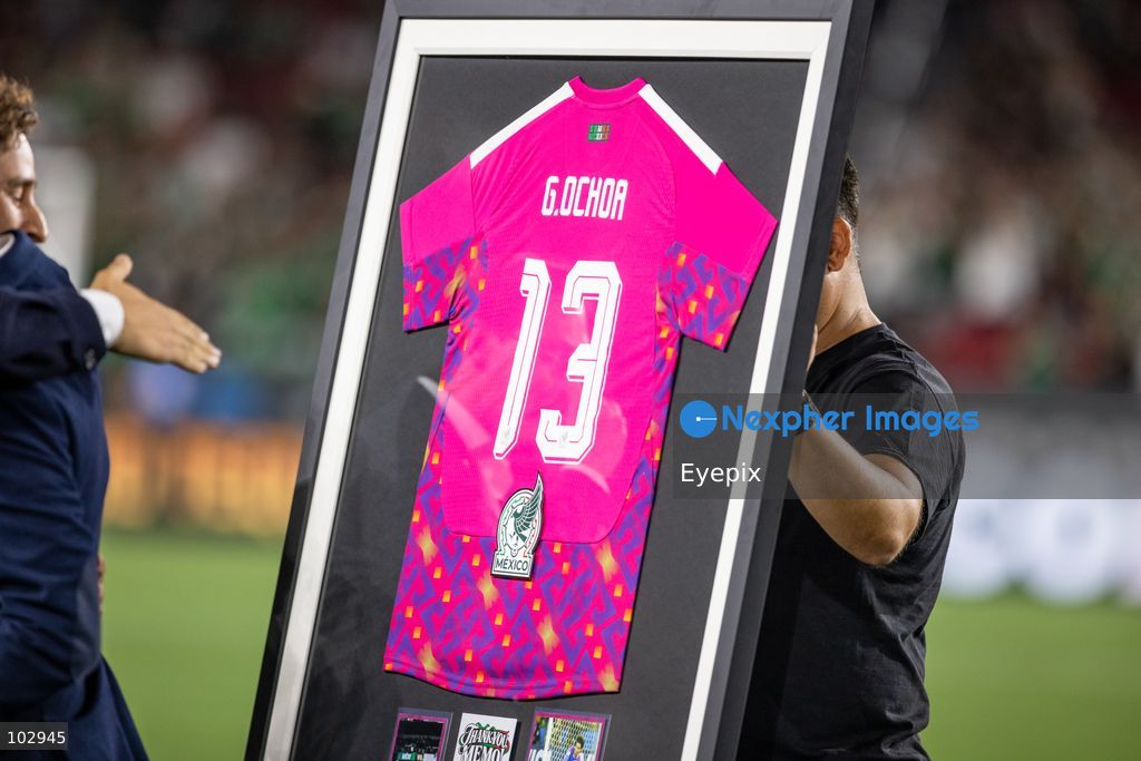 Guillermo Ochoa’s Shirt is seen before the International Friendly football match between Mexico and Chile at Los Angeles Memorial Coliseum on October 6, 2026 in Pasadena, California. (Photo by Arturo Cordero / Eyepix Group) (Photo by Arturo Cordero / Eyepix Group/Eyepix via Nexpher Images)