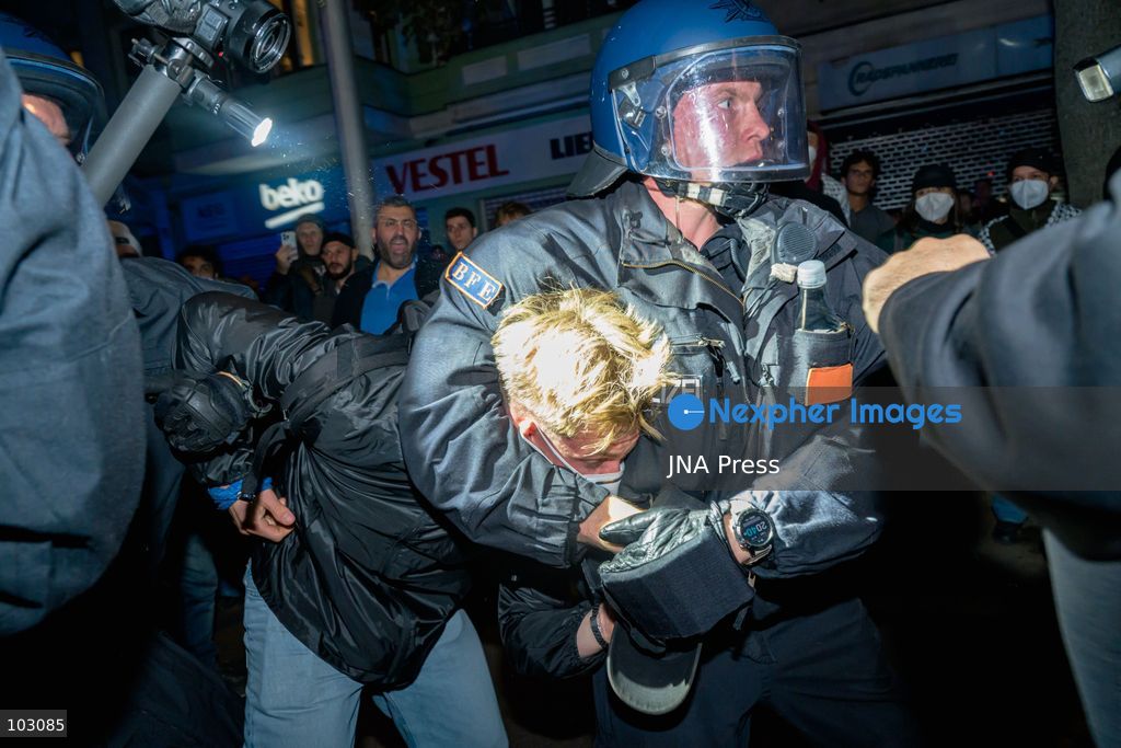 BERLIN, GERMANY, OCTOBER 7, 2026: Pro-Palestinian demonstrators march through Berlin's Kreuzberg district during a protest marking three years since the October 7 attacks and the start of the war in Gaza. The march encountered a small pro-Israel counter-demonstration along its route, with opposing groups exchanging chants. Berlin police later halted and dispersed the march before it reached its planned endpoint at Hermannplatz. Photo by Nikos Kanistras / JNA Press. (Photo by Nikos Kanistras/JNA Press via Nexpher Images)