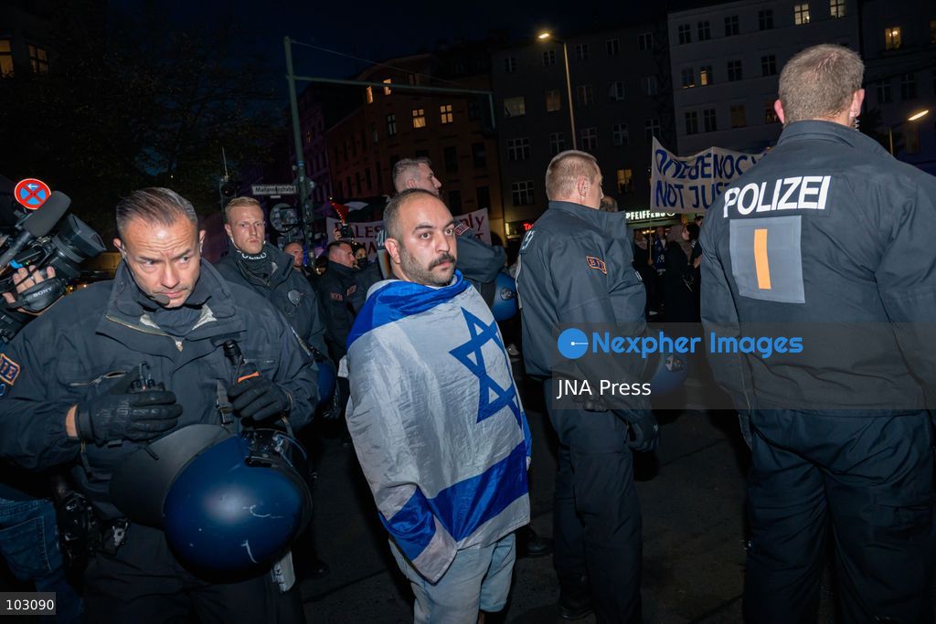 BERLIN, GERMANY, OCTOBER 7, 2026: Pro-Palestinian demonstrators march through Berlin's Kreuzberg district during a protest marking three years since the October 7 attacks and the start of the war in Gaza. The march encountered a small pro-Israel counter-demonstration along its route, with opposing groups exchanging chants. Berlin police later halted and dispersed the march before it reached its planned endpoint at Hermannplatz. Photo by Nikos Kanistras / JNA Press. (Photo by Nikos Kanistras/JNA Press via Nexpher Images)