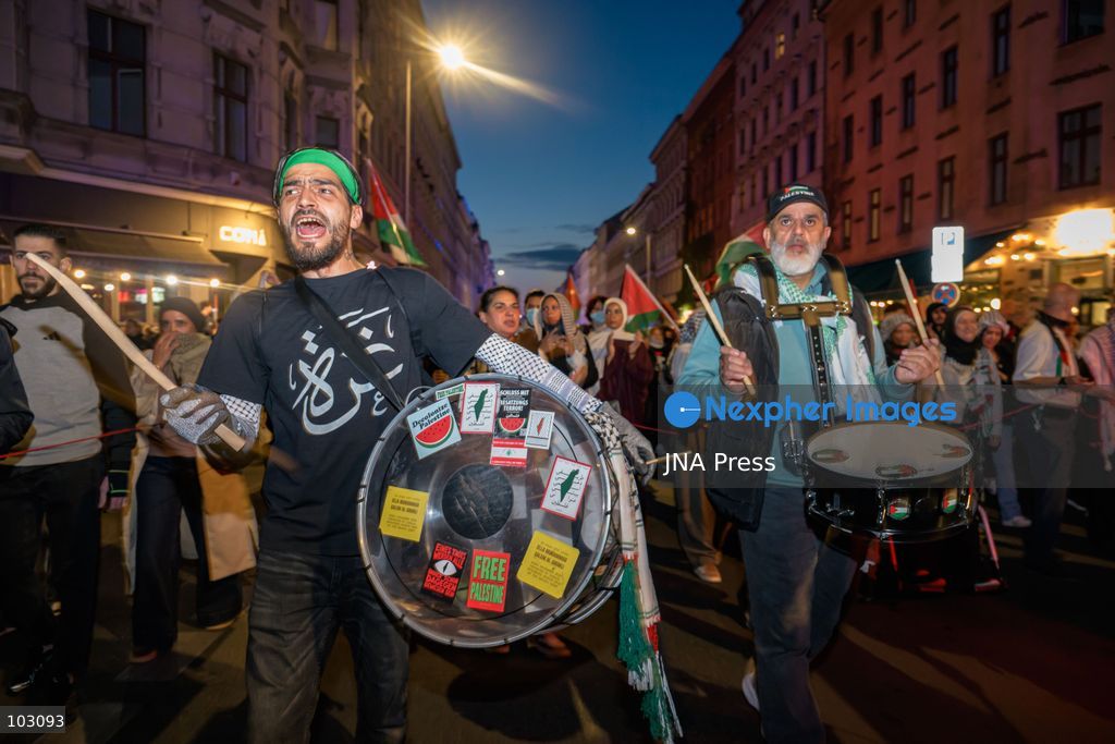 BERLIN, GERMANY, OCTOBER 7, 2026: Pro-Palestinian demonstrators march through Berlin's Kreuzberg district during a protest marking three years since the October 7 attacks and the start of the war in Gaza. The march encountered a small pro-Israel counter-demonstration along its route, with opposing groups exchanging chants. Berlin police later halted and dispersed the march before it reached its planned endpoint at Hermannplatz. Photo by Nikos Kanistras / JNA Press. (Photo by Nikos Kanistras/JNA Press via Nexpher Images)
