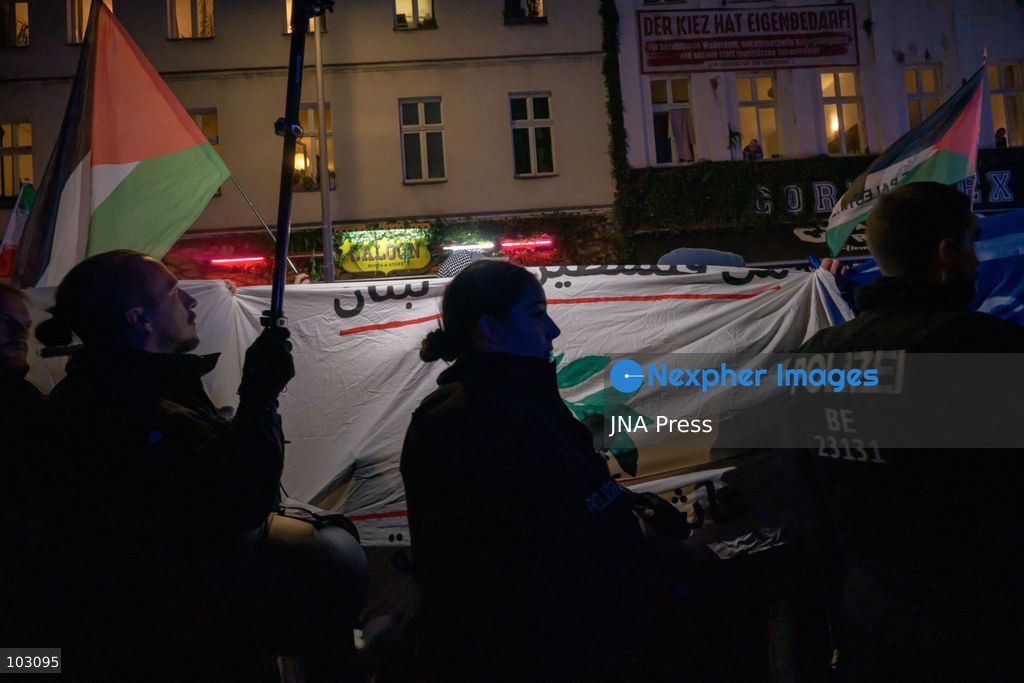 BERLIN, GERMANY, OCTOBER 7, 2026: Pro-Palestinian demonstrators march through Berlin's Kreuzberg district during a protest marking three years since the October 7 attacks and the start of the war in Gaza. The march encountered a small pro-Israel counter-demonstration along its route, with opposing groups exchanging chants. Berlin police later halted and dispersed the march before it reached its planned endpoint at Hermannplatz. Photo by Nikos Kanistras / JNA Press. (Photo by Nikos Kanistras/JNA Press via Nexpher Images)